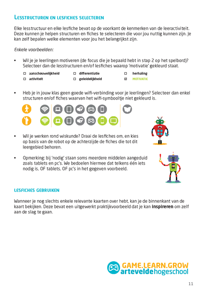 Inkijkje in de handleiding van de Game Learn Grow toolbox